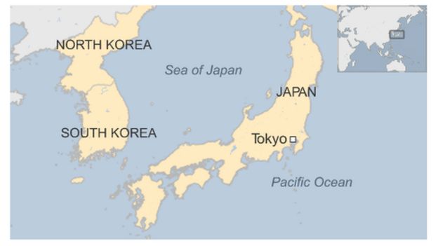 Map of North Korea and Japan