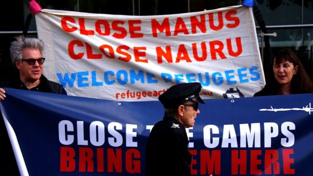 There have been protests in Australia against the detention of asylum seekers being held at centres on Papua New Guinea's Manus Island, and the South-Pacific island of Nauru, 31 August 2017