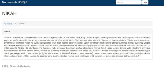 Sözlükteki nikâh maddesinde şu ifadeler yer alıyor: "Buluğ çağına erişmiş kadının velisi olmaksızın kendisinin nikâhlanabilmesi mümkün olmakla birlikte, velisinin de bulunması menduptur"