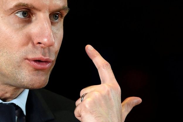 Emmanuel Macron em discurso em Londres em 21 de fevereiro de 2017