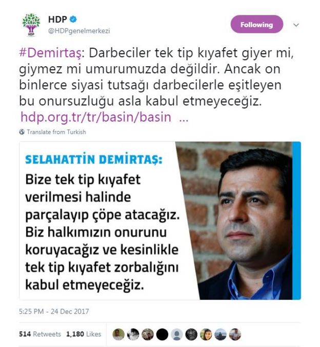 Selahattin Demirtaş'ın mesajı twitterda