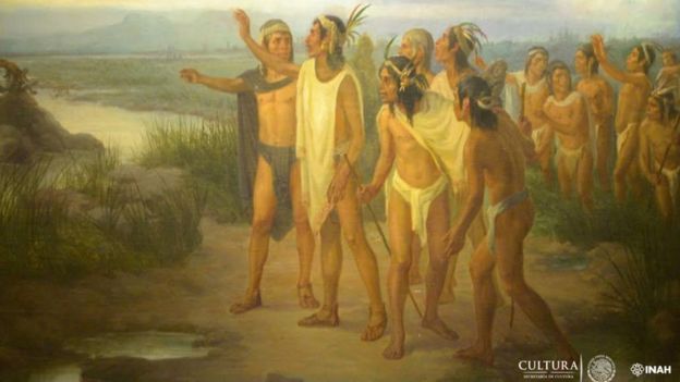 Pintura del mito del hallazgo de Tenochtitlan