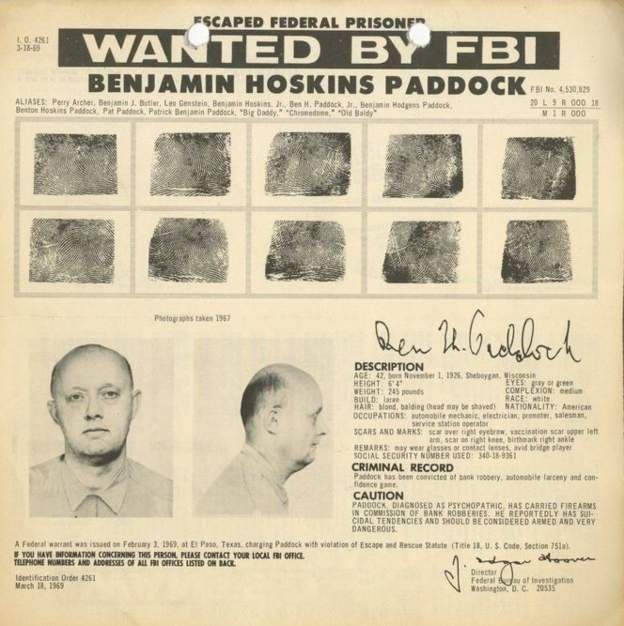 Cartel del FBI sobre Patrick Benjamin Paddock