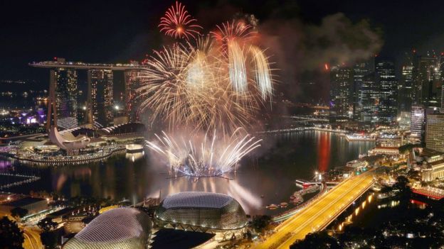 Fireworks explode above Singapore