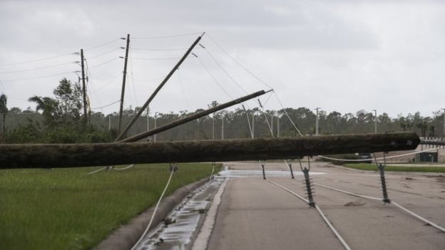 Downed power lines in Bonita Springs, Florida, 11 September
