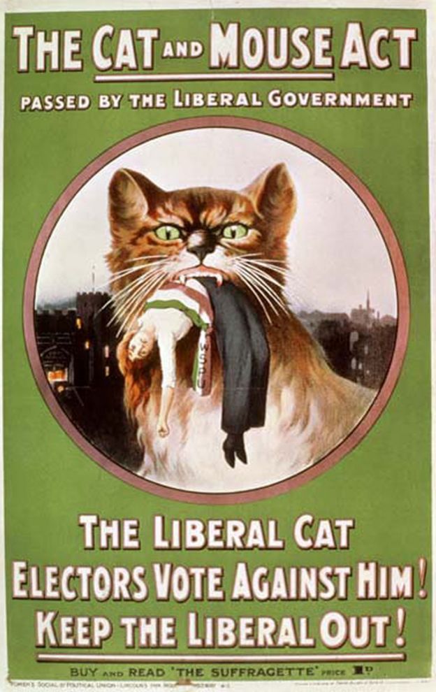 Panfleto de la WSPU denunciando la 'Ley del gato y el ratón'