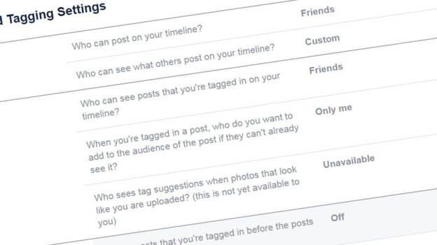 A slightly cropped and rotated screenshot of the tagging settings page on a Facebook profile