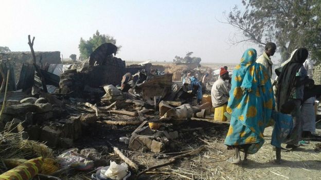 Damage in the camp in Rann, Nigeria, 17 January