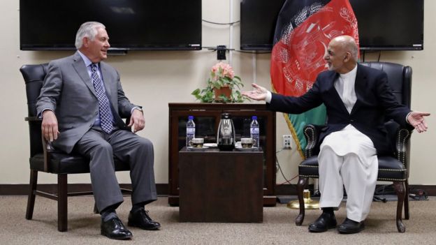 The US Secretary of State and Afghanistan's President Ashraf Ghani.