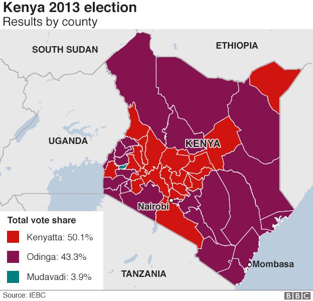 Kenya election map results by county
