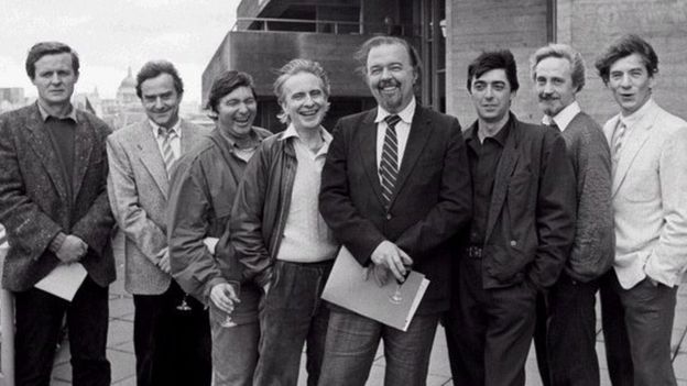 Peter Hall with his production team at the National