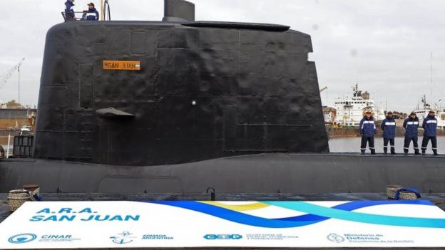The San Juan submarine being delivered to the Argentine Navy after being repaired at the Argentine Naval Industrial Complex (CINAR) in Buenos Aires (23 May 2014)