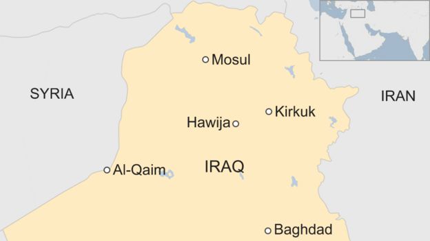 Map of Iraq showing location of Hawija