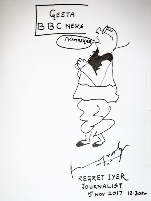 Mr Iyer drew a cartoon for the BBC
