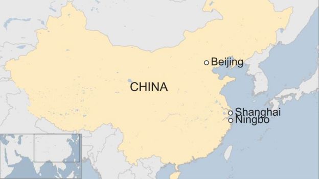 Map of China showing Beijing, Shanghai and Ningbo