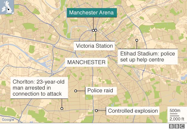 Manchester Arena wider area map