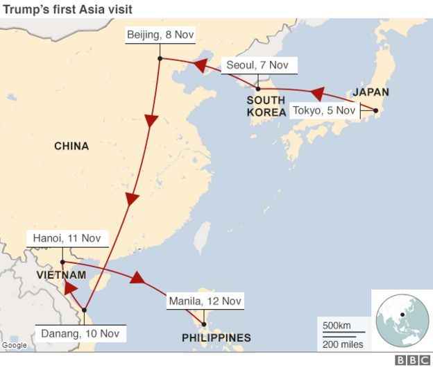 Map of Trup's tour of Asia