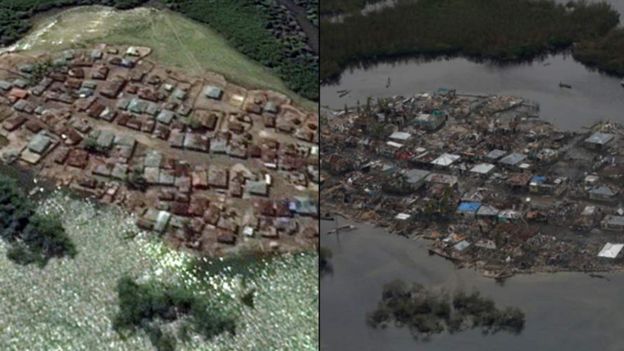 Las imágenes del antes y después en Haití, donde centenares de casas aparecen destrozadas.