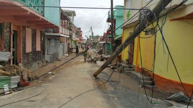 Roseau in Dominica, the Caribbean island hit by Hurricane Maria on Monday night, 20 September 2017
