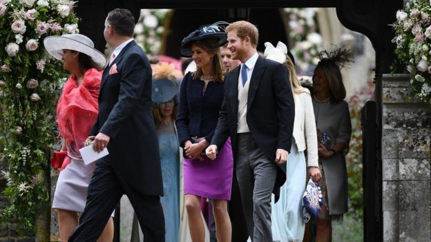 Prince Harry leaves Pippa Middleton's wedding ceremony with guests