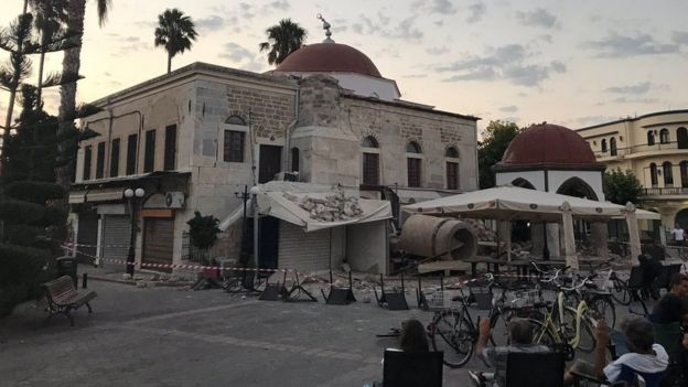 Damage caused after an earthquake struck the Greek island of Kos, 21 July 2017