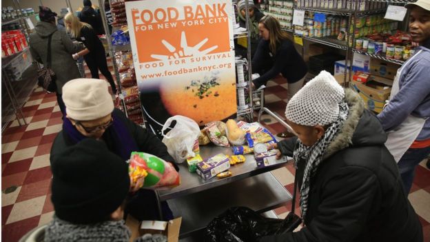 Un banco de alimentos en Nueva York.