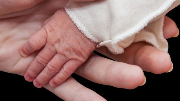 A new born baby hand in mother's palm