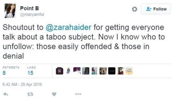 A tweet supporting Zahra Haider