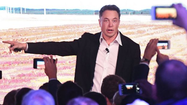 Elon Musk during his presentation at the Tesla Powerpack Launch Event at Hornsdale Wind Farm on September 29, 2017 Adelaide, Australia