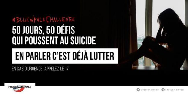 A warning from French police on the so-called Blue Whale Challenge, posted on Facebook