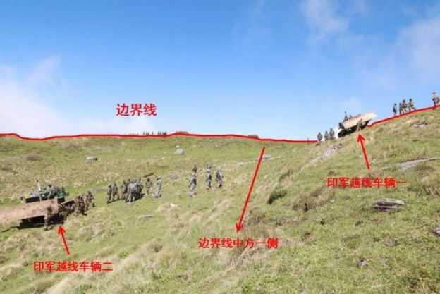 中国官方发布边境照片，指印度人员越界。
