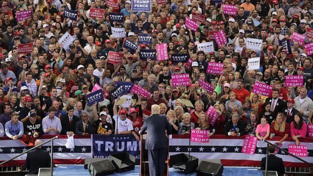 Republican presidential nominee Donald Trump holds a campaign rally at the J.S. Dorton Arena November 7, 2016 in Raleigh, North Carolina