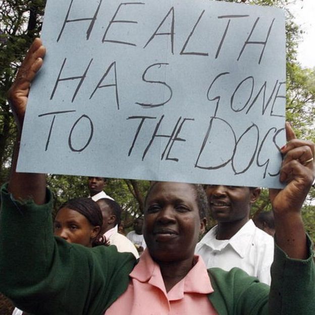 Protesta de doctores y enfermeras de Zimbabue en 2008.