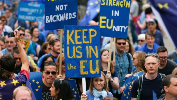 Manifestación a favor de la permanencia británica en la Unión Europea