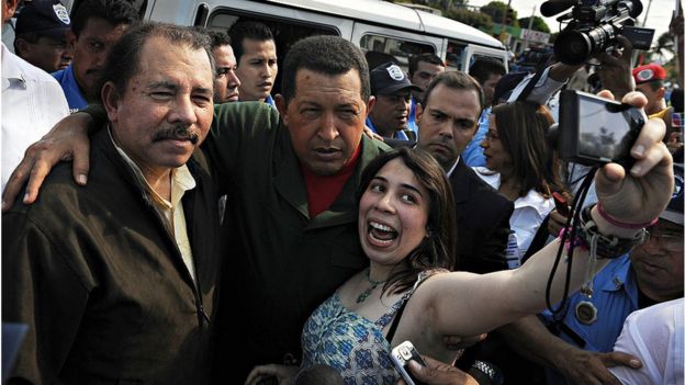 Daniel Ortega y Hugo Chávez en Managua