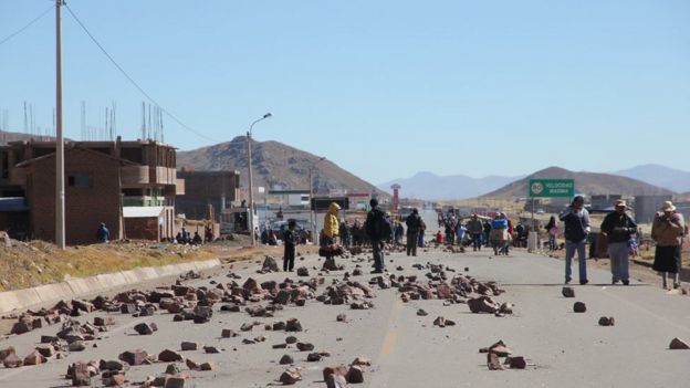 Protesta minera en Perú.