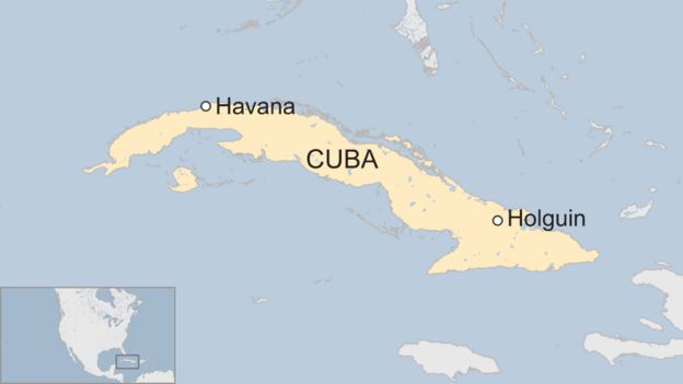 Map of Cuba showing Havana and Holguin