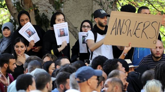 Protesters outside the Town Hall