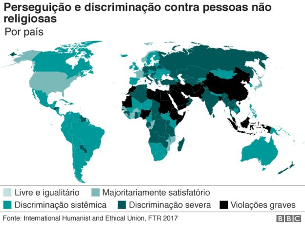 Mapa da perseguição de discriminação contra pessoas não religiosas
