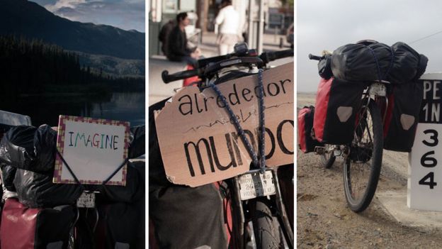 three pictures of the bike, which sometimes displayed signs