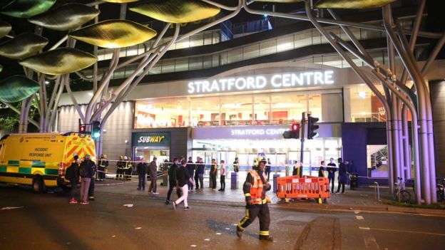 Emergencyservices outside Stratford Centre