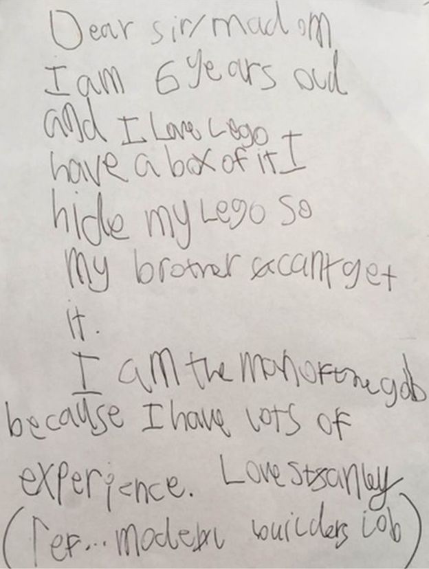 Stanley Bolland's job application and a reply from Legoland Windsor