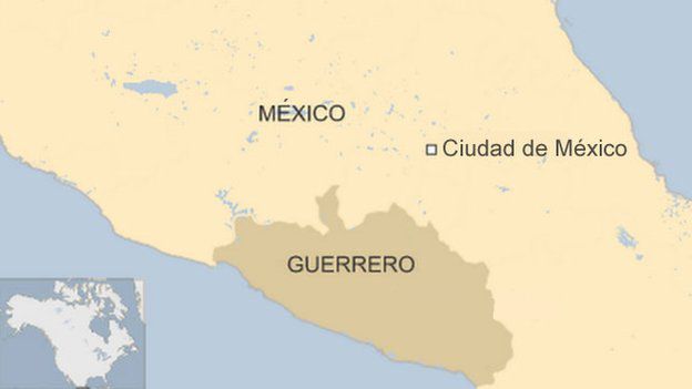 Mapa de México con Guerrero señalado.