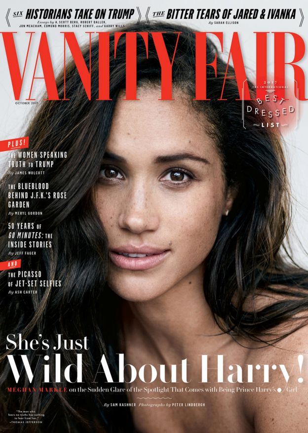 Meghan Markle on the cover of Vanity Fair when she first spoke publicly about her relationship with Prince Harry