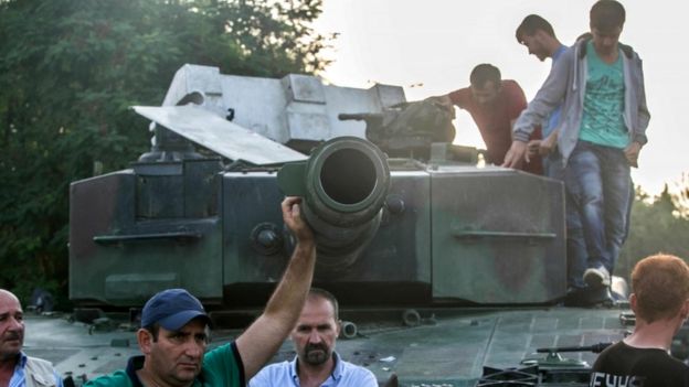 Civilians, as those here on the Bosphorus bridge, helped defy the coup last year