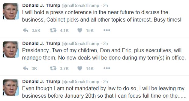 Trump's tweets on Tuesday 13 December