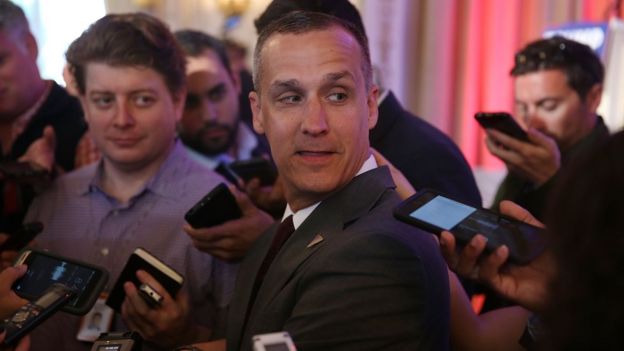 Corey Lewandowski, former campaign manager for Mr Trump, was spotted leaving the White House on Monday