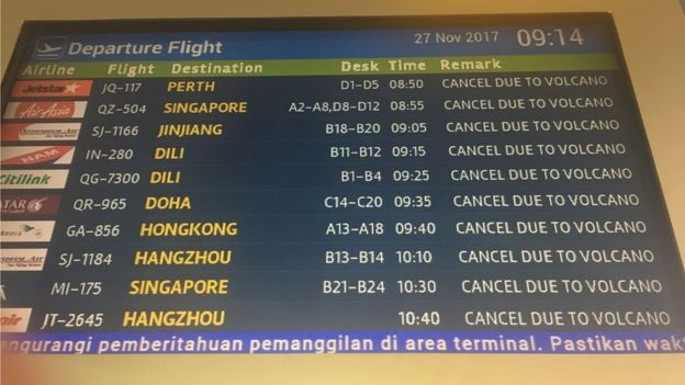 Photo of cancelled flights in Denpasar airport in Bali on 27 November 2017