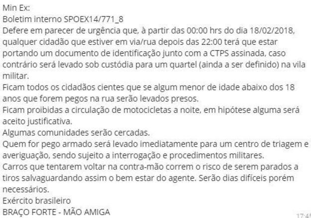 Fake news sobre intervenção federal no RJ