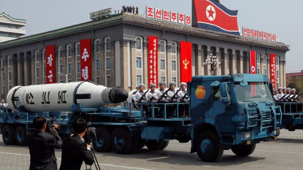 Desfile militar en Corea del Norte.